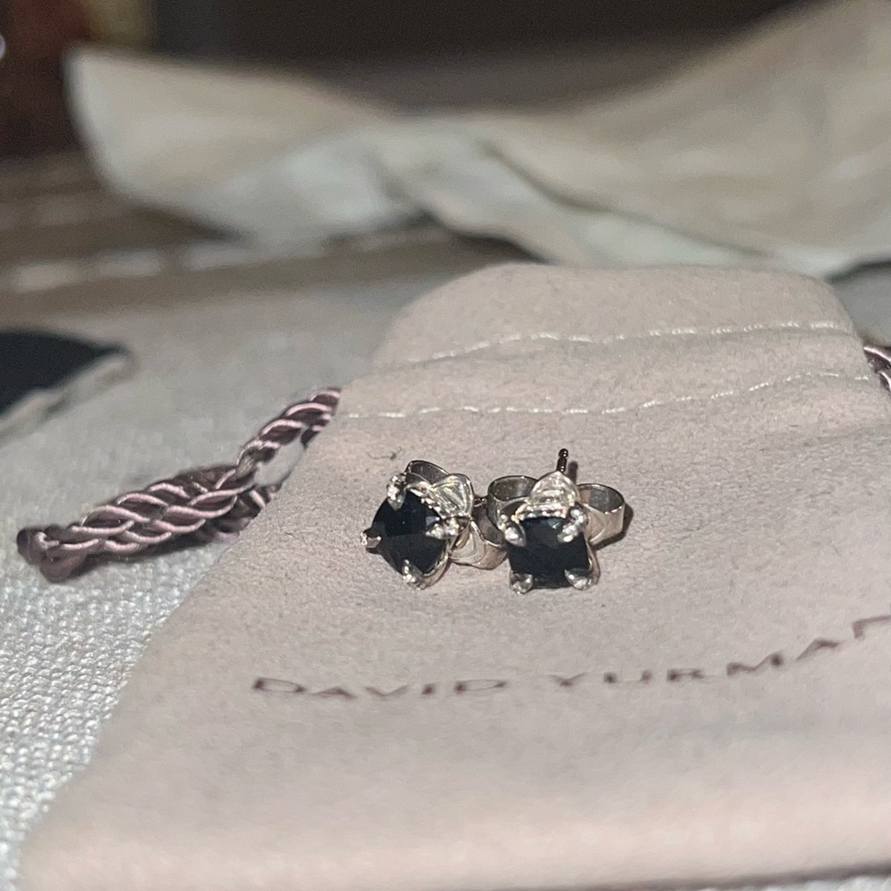David Yurman Petit Chatelaine Stud Earrings with Black Onyx and Pavé Diamonds